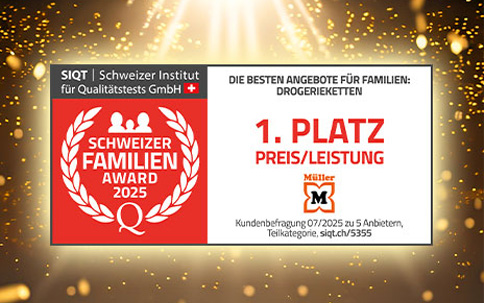 1. Platz im Schweizer Familien Award 2025 in der Kategorie Drogerieketten