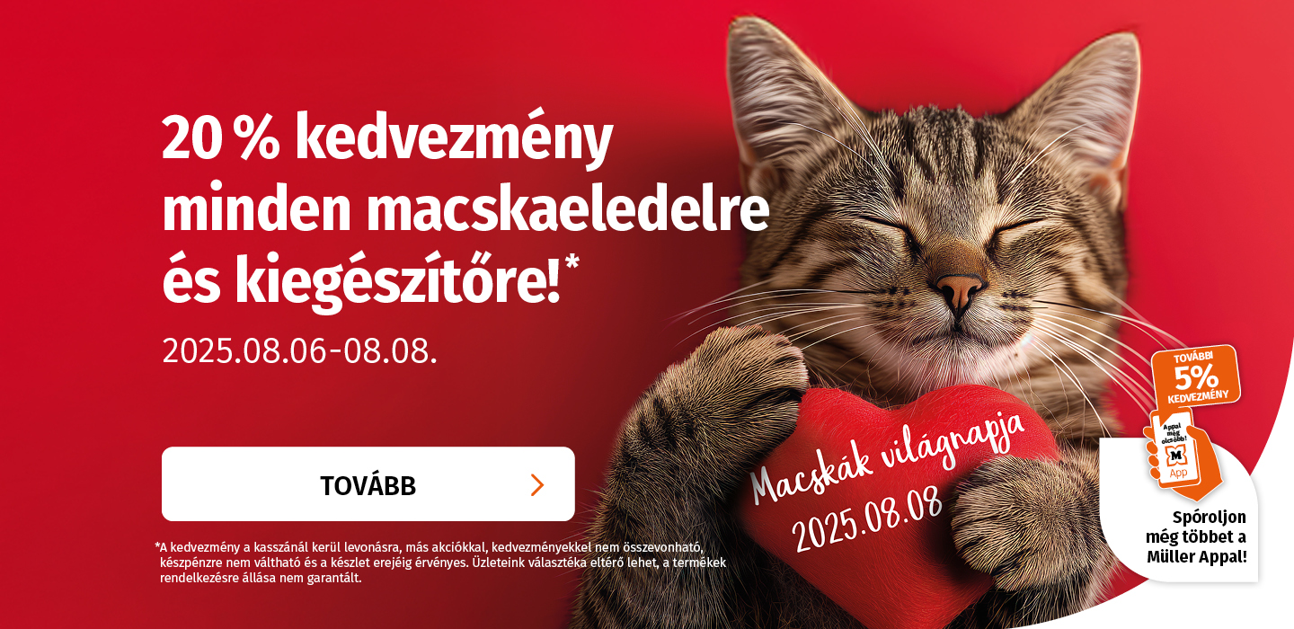 20% kedvezmény minden macskaeledelre és kiegészítőre! 