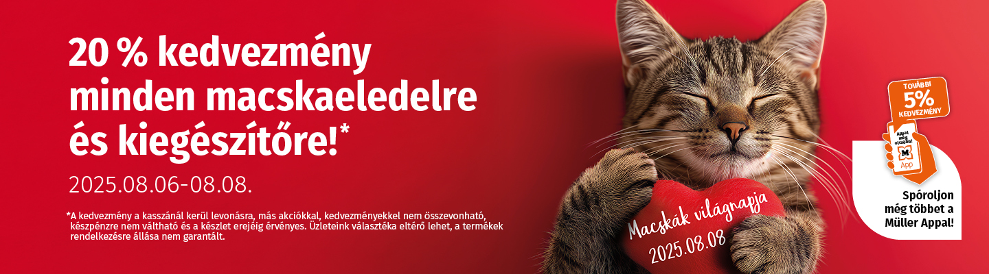 20% kedvezmény minden macskaeledelre és kiegészítőre! 
