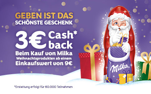 30€ Cashback beim Kauf von Milka Weihnachtsprodukten ab 9€