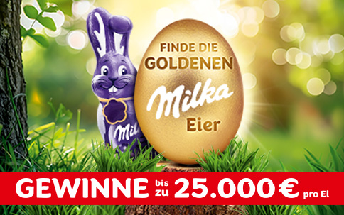 Finde die goldenen Milka Eier und gewinne bis zu 25.000 €