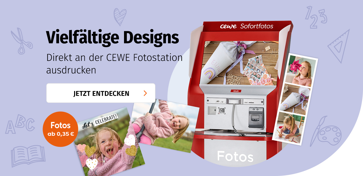 Vielfältige Designs direkt an der CEWE Fotostation ausdrucken
