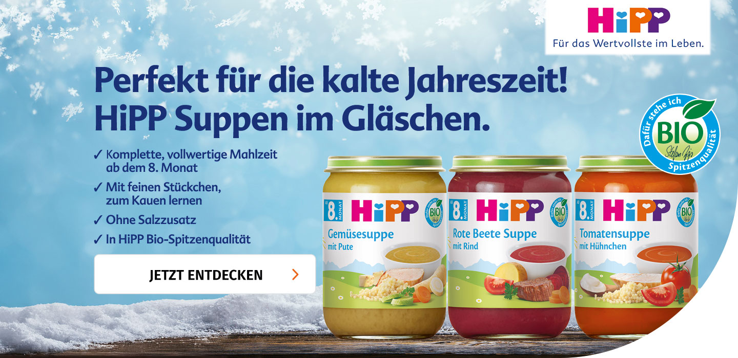 Perfekt für die kalte Jahreszeit: HiPP Suppen im Gläschen