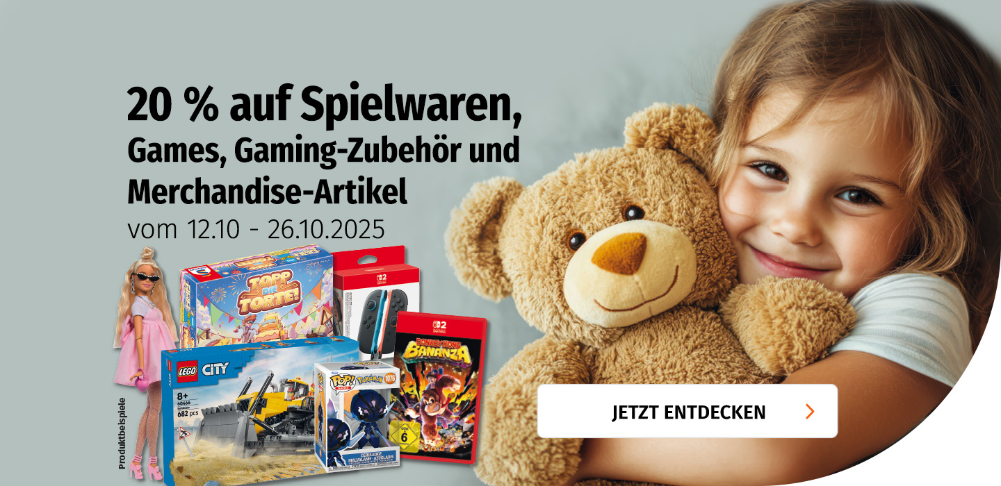 20% auf Spielwaren, Games, Gaming-Zubehör und Merchandise-Artikel