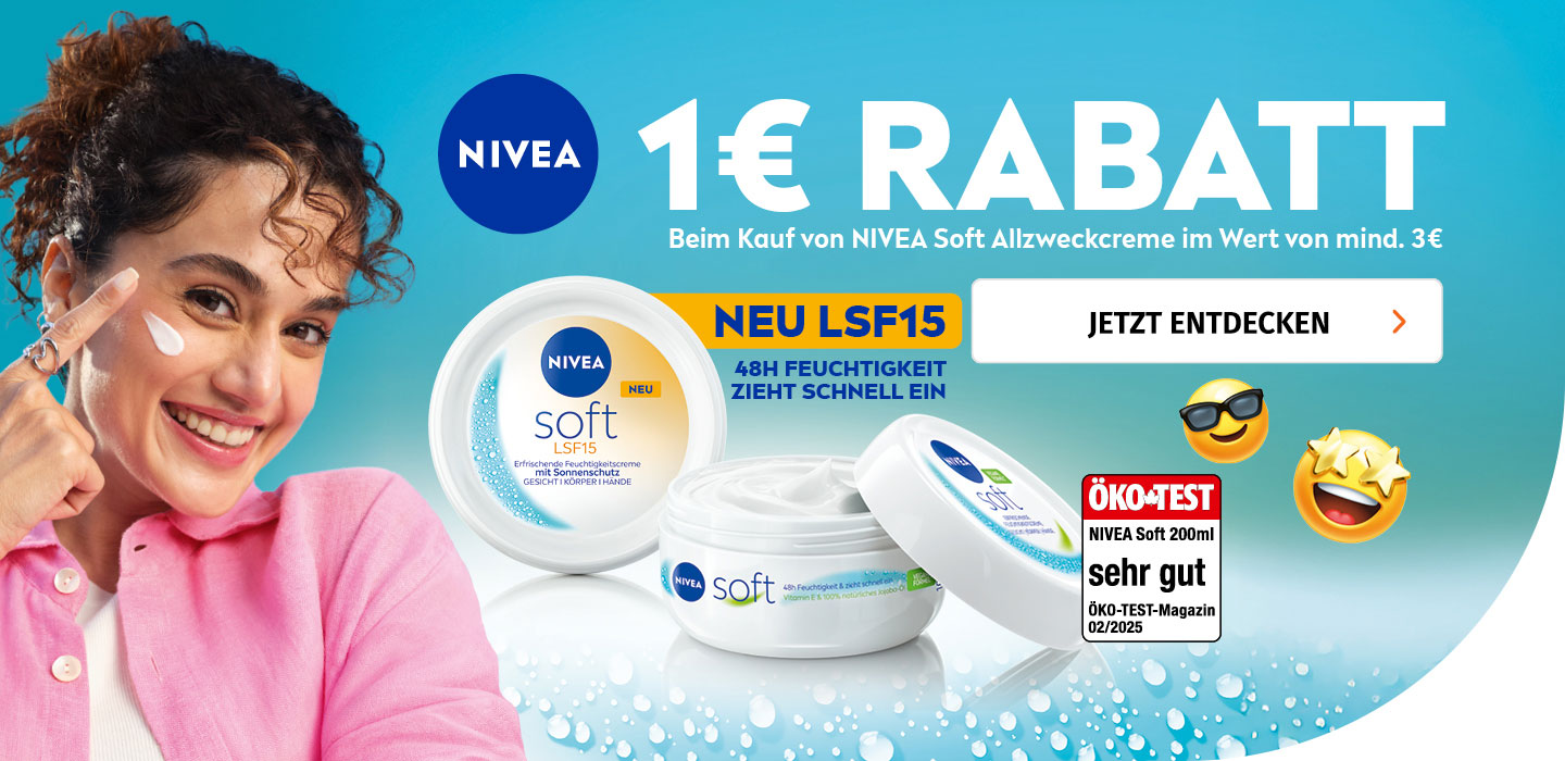 1€ Rabatt beim Kauf von NIVEA Soft Allzweckcreme im Wert von mind. 3 €