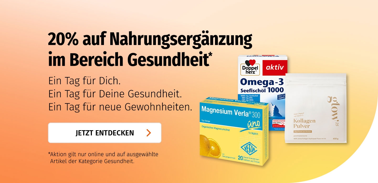 20% Rabatt auf Nahrungsergänzungsmittel im Bereich Gesundheit