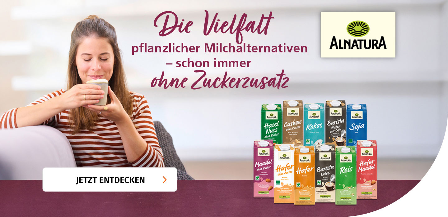 Entdecken Sie die Alnatura Milchalternativen ohne Zuckerzusatz