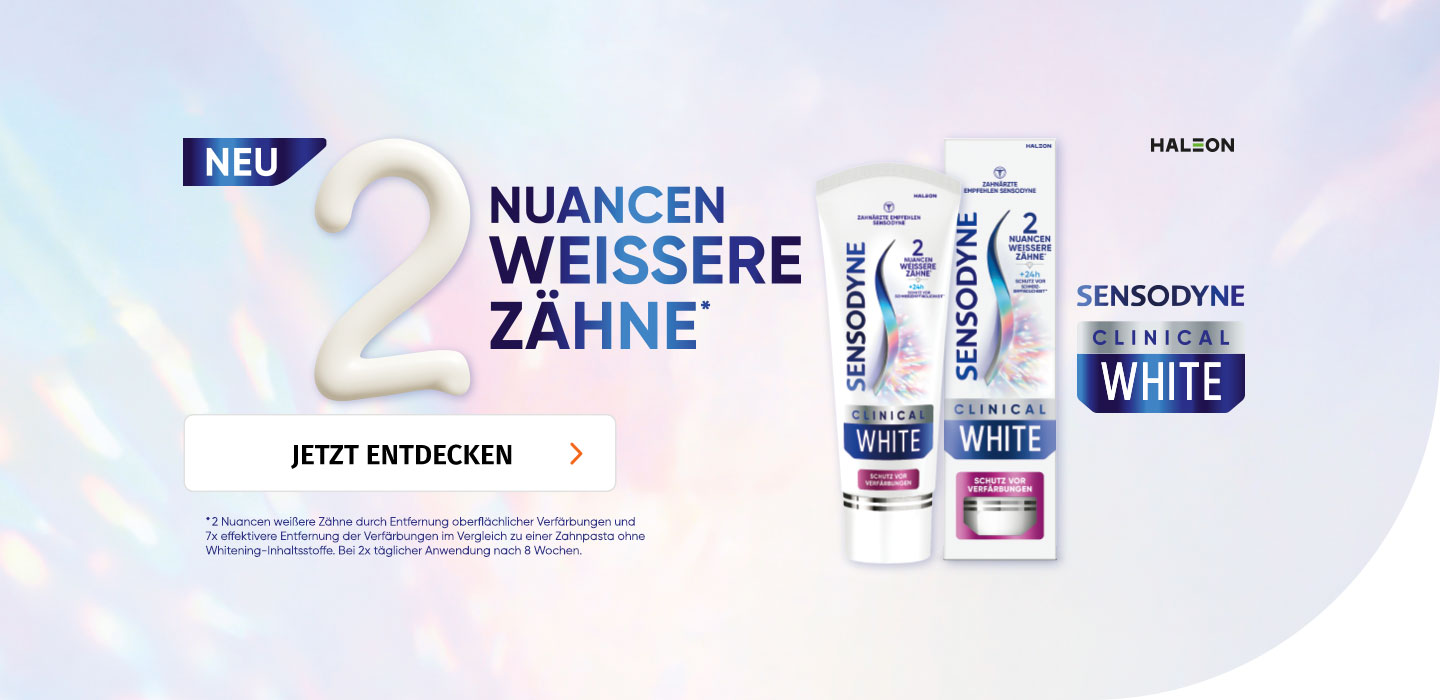 2 Nuancen weißere Zähne mit der neuen Sensodyne Clinical White