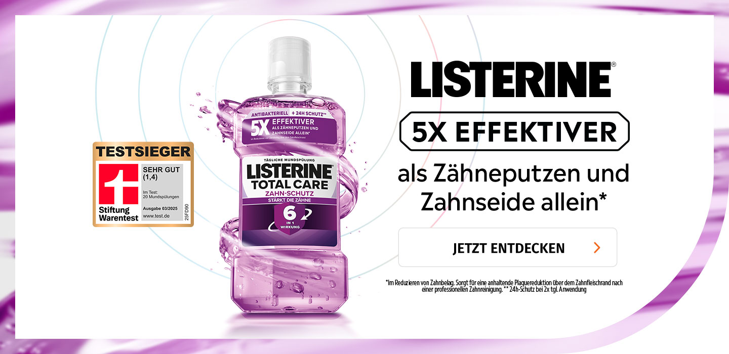 Listerine ist 5x effektiver als Zähneputzen und Zahnseide allein