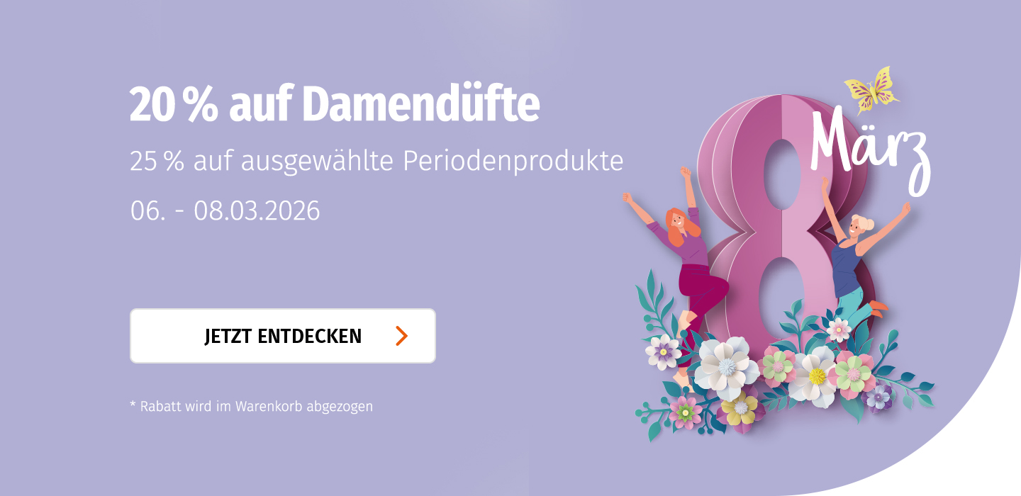 20% auf Damendüfte & 25% auf ausgewählte Periodenprodukte zum Weltfrauentag