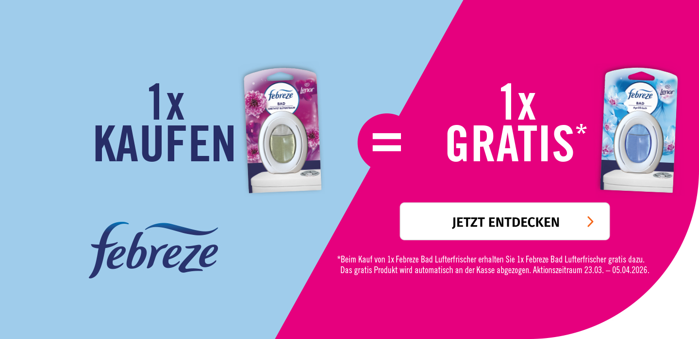 Beim Kauf von 1x Febreze Bad Lufterfrischer erhalten Sie 1x Febreze Bad Lufterfrischer gratis dazu