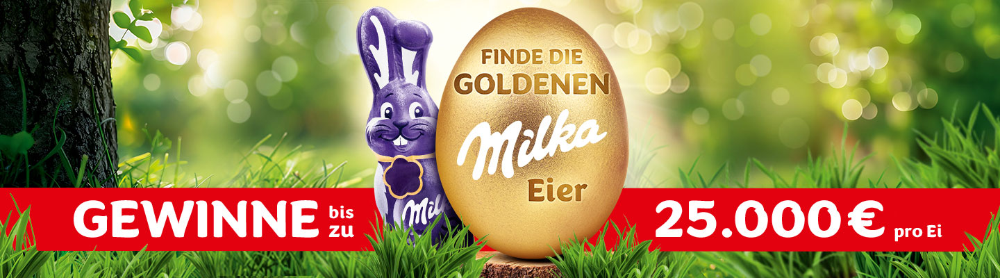Finde die goldenen Milka Eier und gewinne bis zu 25.000 €