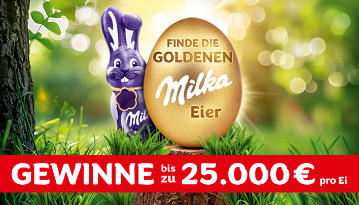 Finde die goldenen Milka Eier und gewinne bis zu 25.000 €!