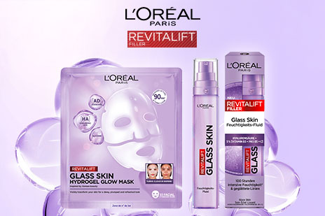 Gewinnen Sie 1 von 200 exklusiven L'Oréal Paris Revitalift Filler Glass Skin Produktpaketen