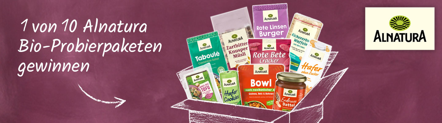 Gewinnen Sie 1 von 10 veganen Alnatura Bio-Probierpaketen