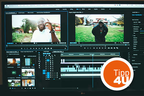 Videoschnittprogramm mit zwei Szenen und Timeline auf dem Bildschirm
