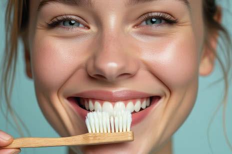 Frau putzt sich die Zähne mit einer Zahnbürste