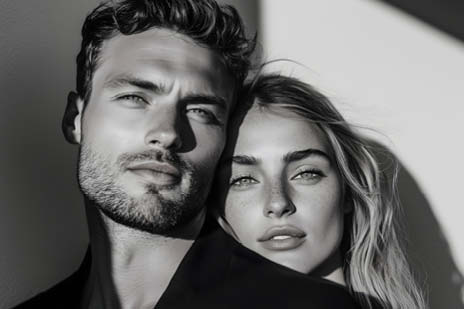 Schwarz-weiß-Fotografie von einem Mann und einer Frau