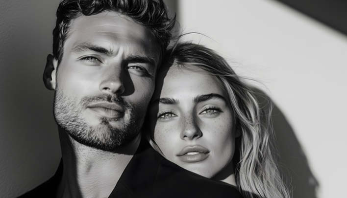 Schwarz-weiß-Fotografie eines Paares