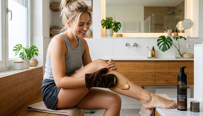 Frau mit Selbstbräuner