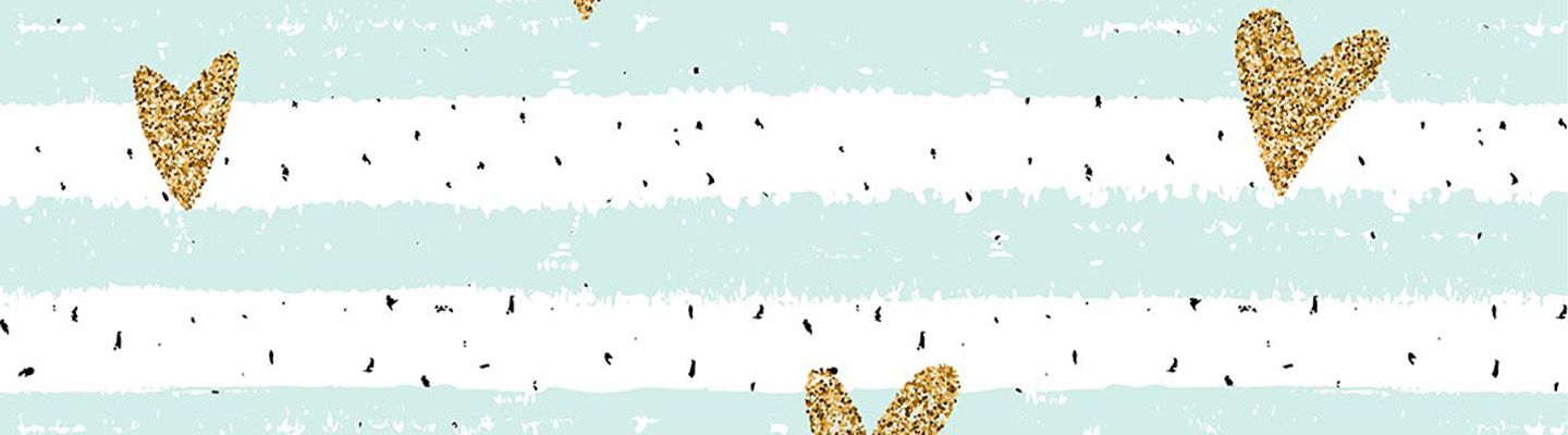 Muttertagskarte basteln, Motiv goldene Herzen auf türkis-weißem Hintergrund