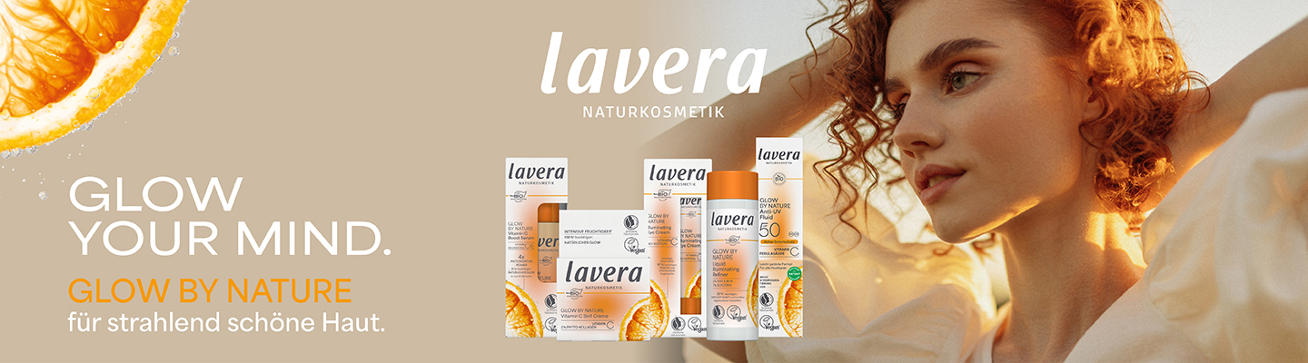 Produktabbildungen der Serie Glow by Nature der Marke lavera