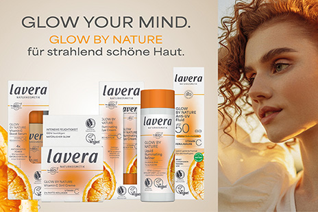 Produktabbildungen der Serie Glow by Nature der Marke lavera