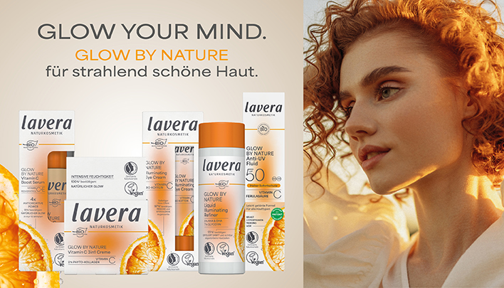 Produktabbildungen der Serie Glow by Nature der Marke lavera