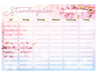 Stundenplan mit rosa Blüten zum Download