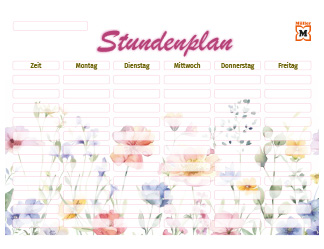 Stundenplan mit Blumen zum Download