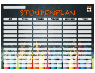 Stundenplan mit bunten Wachsmalstiften zum Download