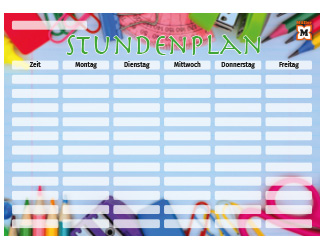 Stundenplan mit bunten Schreibwaren zum Download
