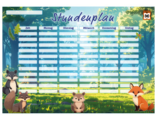 Stundenplan mit Waldtieren zum Download