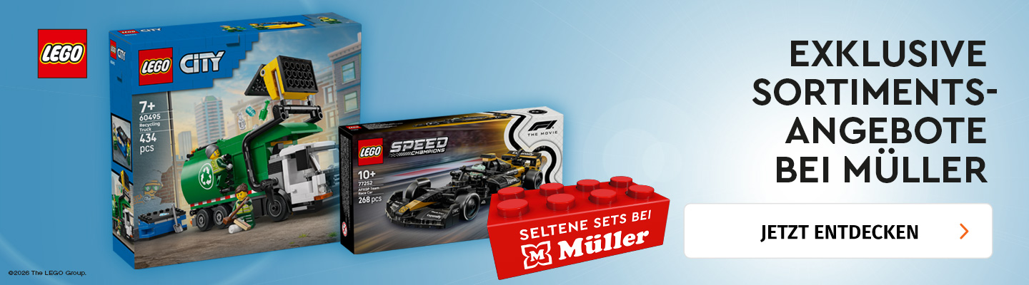 Banner mit Lego exklusiven Angeboten bei Müller jetzt entdecken