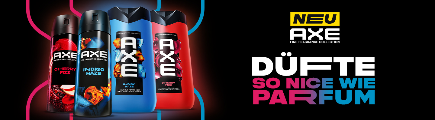AXE Fine Fragrance Banner mit vier Düften und Claim „Düfte so nice wie Parfum“