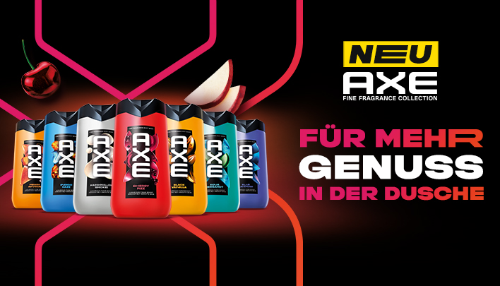 AXE Fine Fragrance Duschgele mit Slogan „Für mehr Genuss in der Dusche“