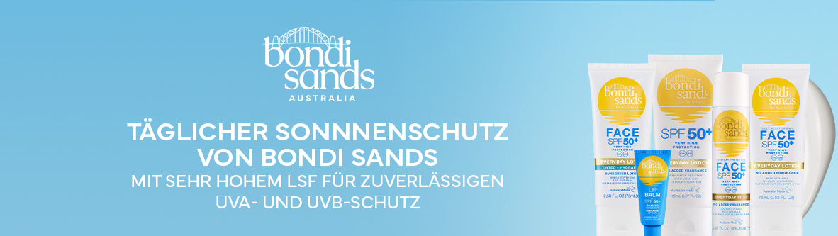 Bondi-Sands-Banner mit täglicher Sonnenschutz-Produktreihe SPF 50+