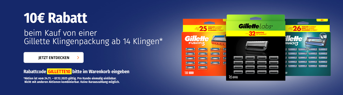 10€ Rabatt auf Gillette Rasierklingen Big Packs ab 14 Klingen mit dem Code GILLETTE10