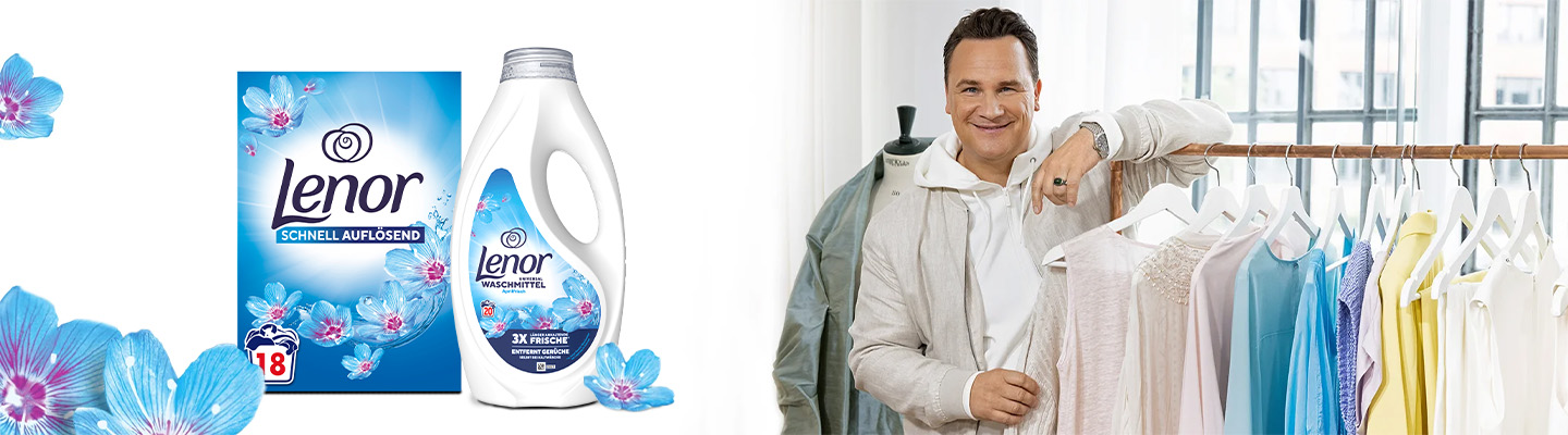 Lenor Waschmittel und Weichspüler für langanhaltende Frische – saubere, duftende Wäsche und gepflegte Kleidung"