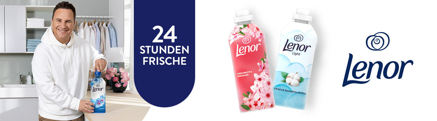Lenor Weichspüler Kirschblüte & Edelsalbei sowie Frische Baumwollblüten – 24 Stunden Frische für Ihre Wäsche.