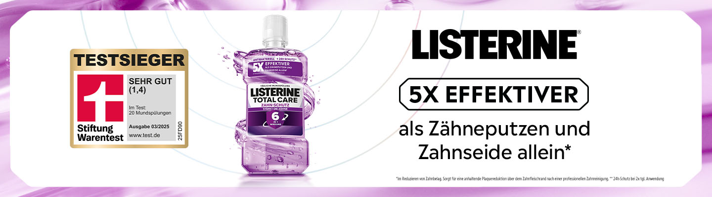 Listerine 5x effektiver als Zähneputzen und Zahnseide allein