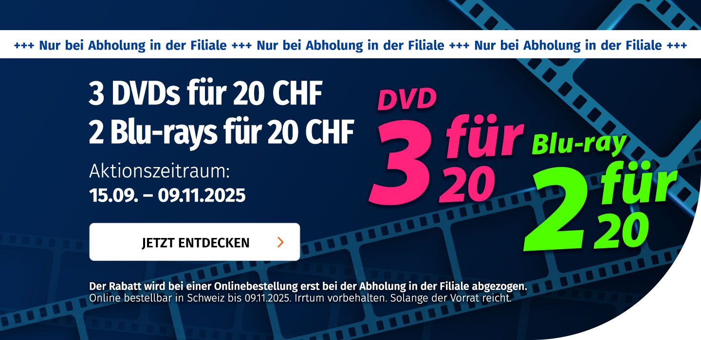 Banner mit 3 dvds für 20 und 2 blu-ray für 20 chf