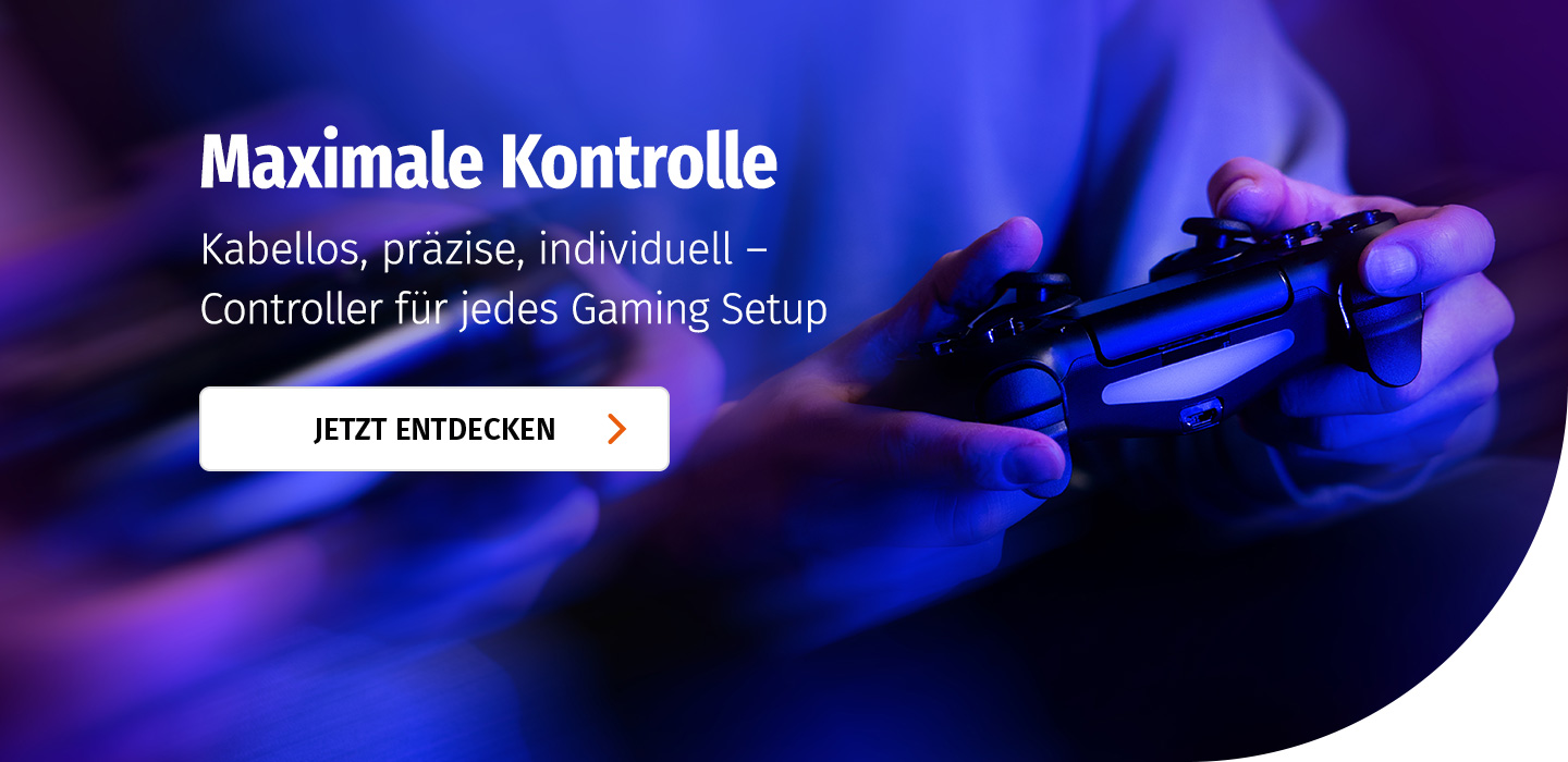 Banner mit Controller in der Hand