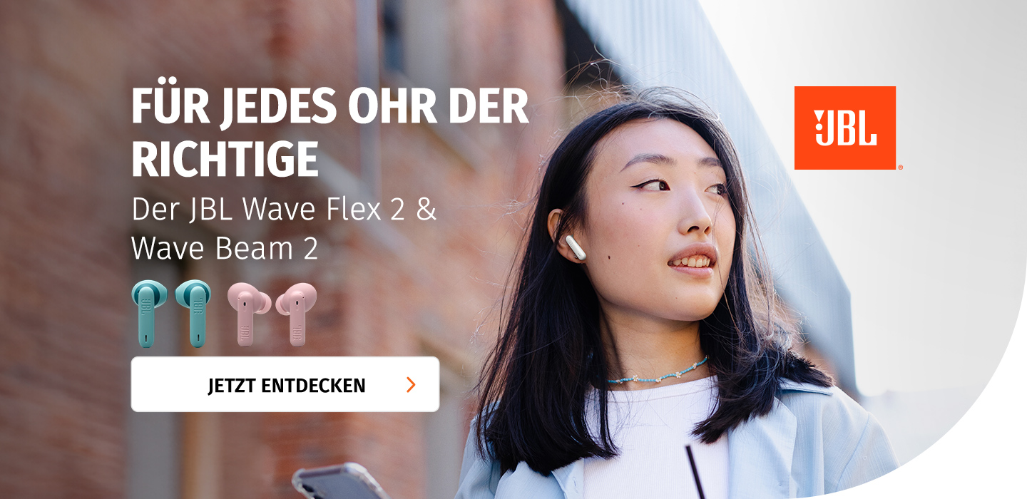 Banner mit JBL Wave Flex 2 und Wave Beam 2 jetzt entdecken