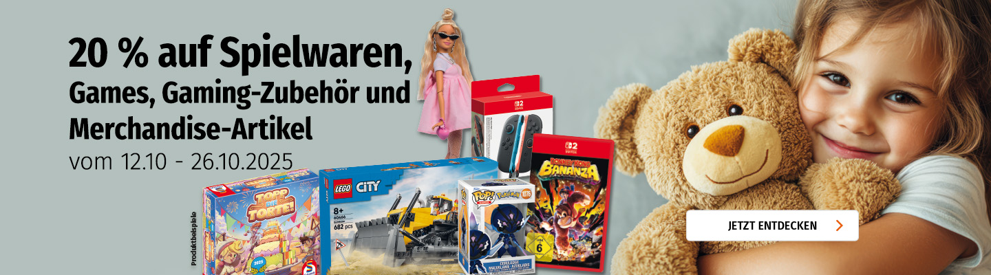 Banner mit 20% auf Spielwaren, Games, Gaming-Zubehör und Merchandise