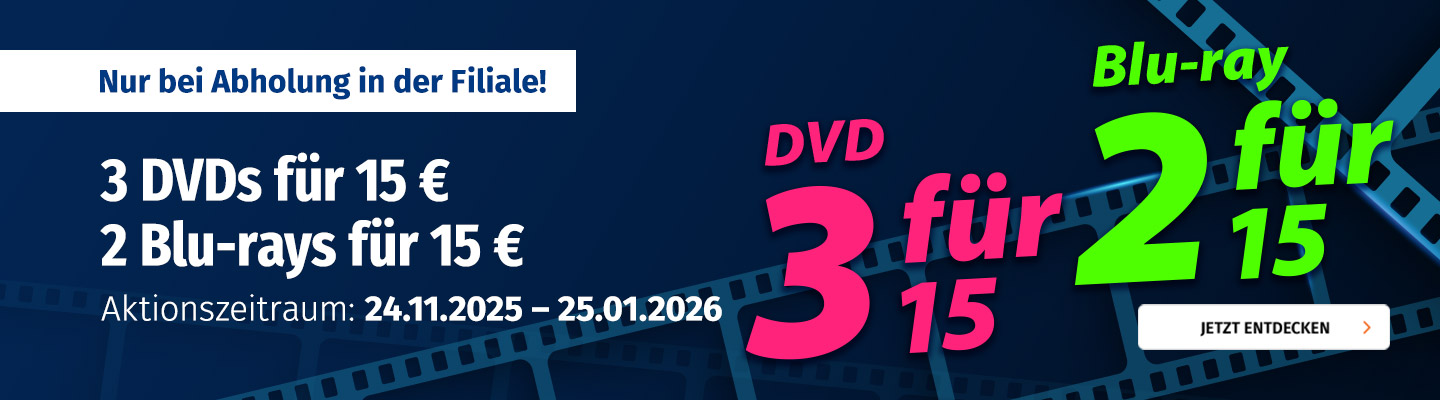 Banner mit 3 DVDs oder 2 Blu-rays für 15 Euro