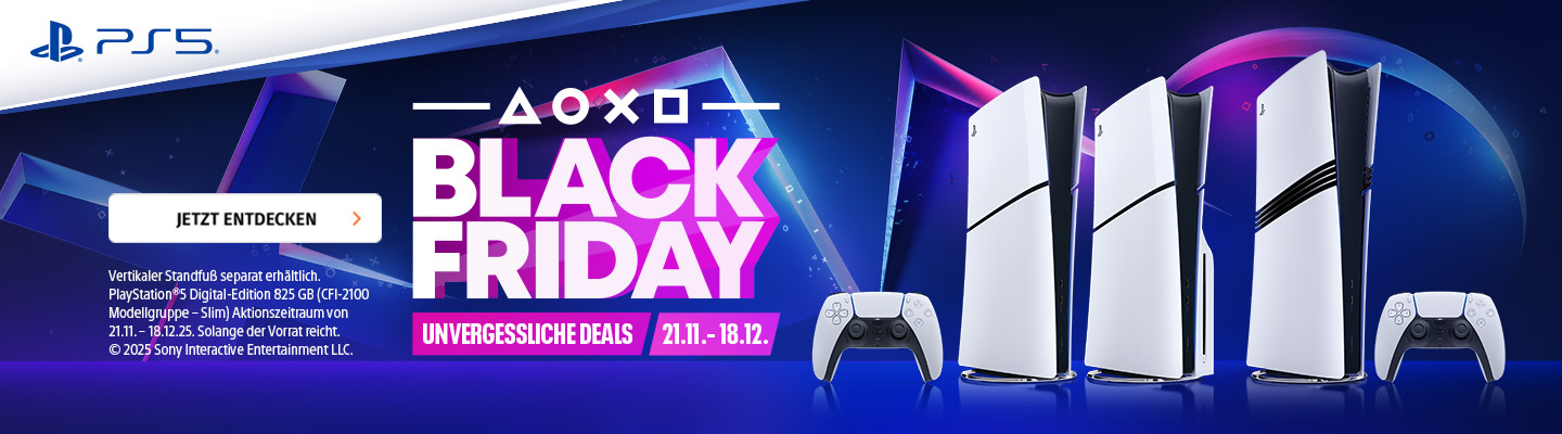 Banner mit Sony Black Friday Konsolen