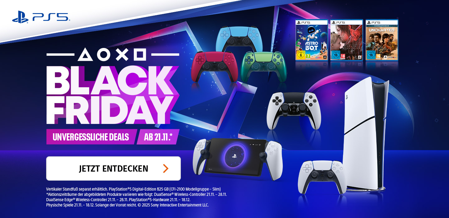 Banner mit Sony Black Friday Games und Konsolen