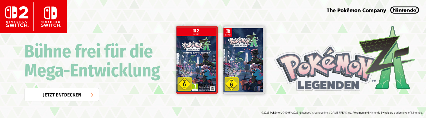 Banner mit Pokemon Legenden ZA Nintendo Switch und Switch 2 Version