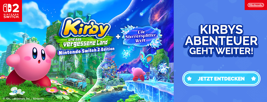 Banner mit Nintendo Switch 2 Kirbys Abenteuer gehen weiter
